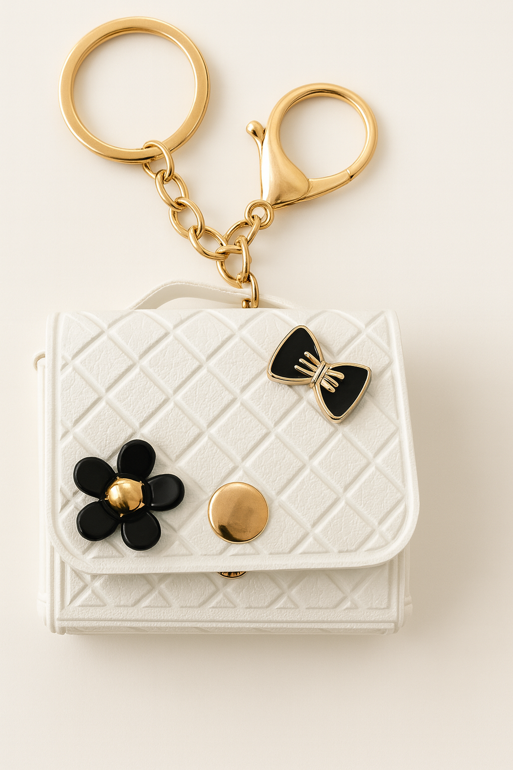 White Quilted Bow & Flower Keychain