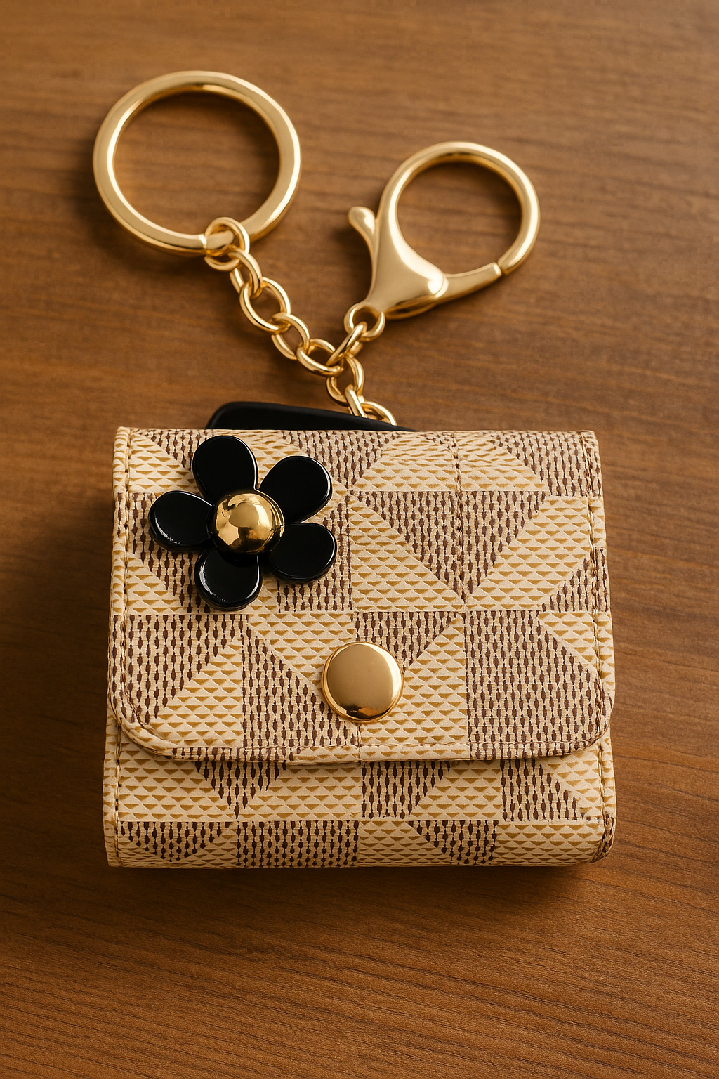 Beige Geometric Keychain Pouch