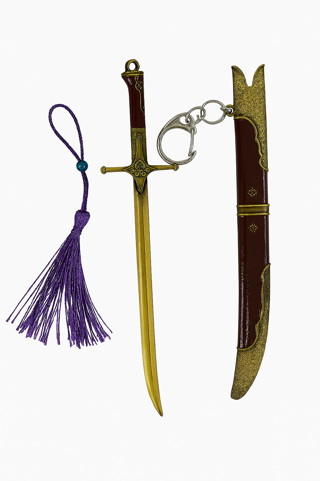Premium Miniature Sword Keychain with Purple Tassel |