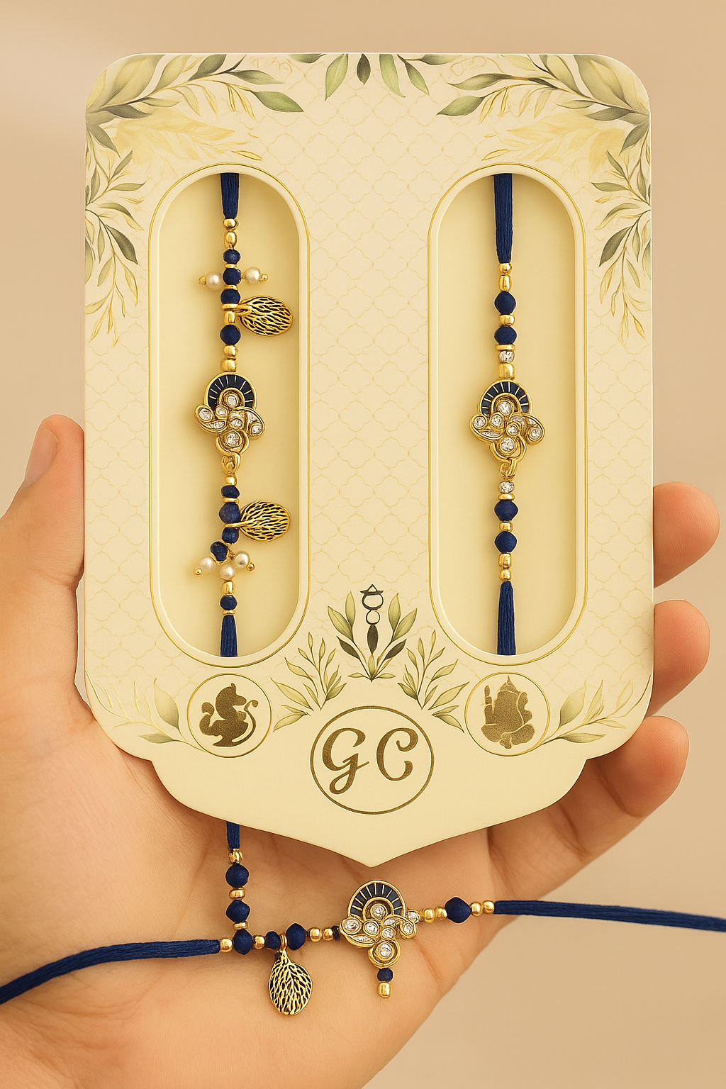 Premium Blue Stone Rakhi Combo Set ๐