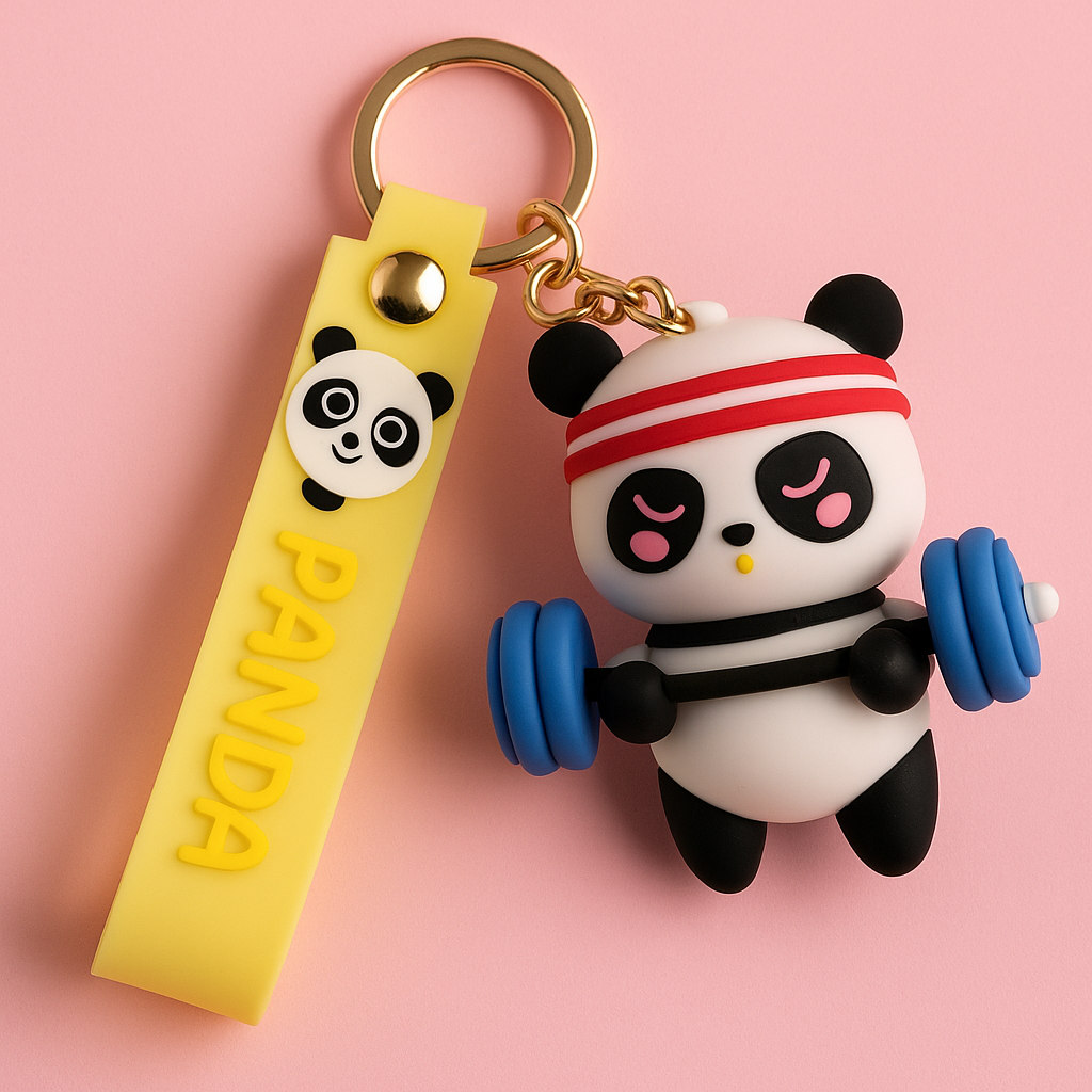 Cute Panda Weightlifter Keychain