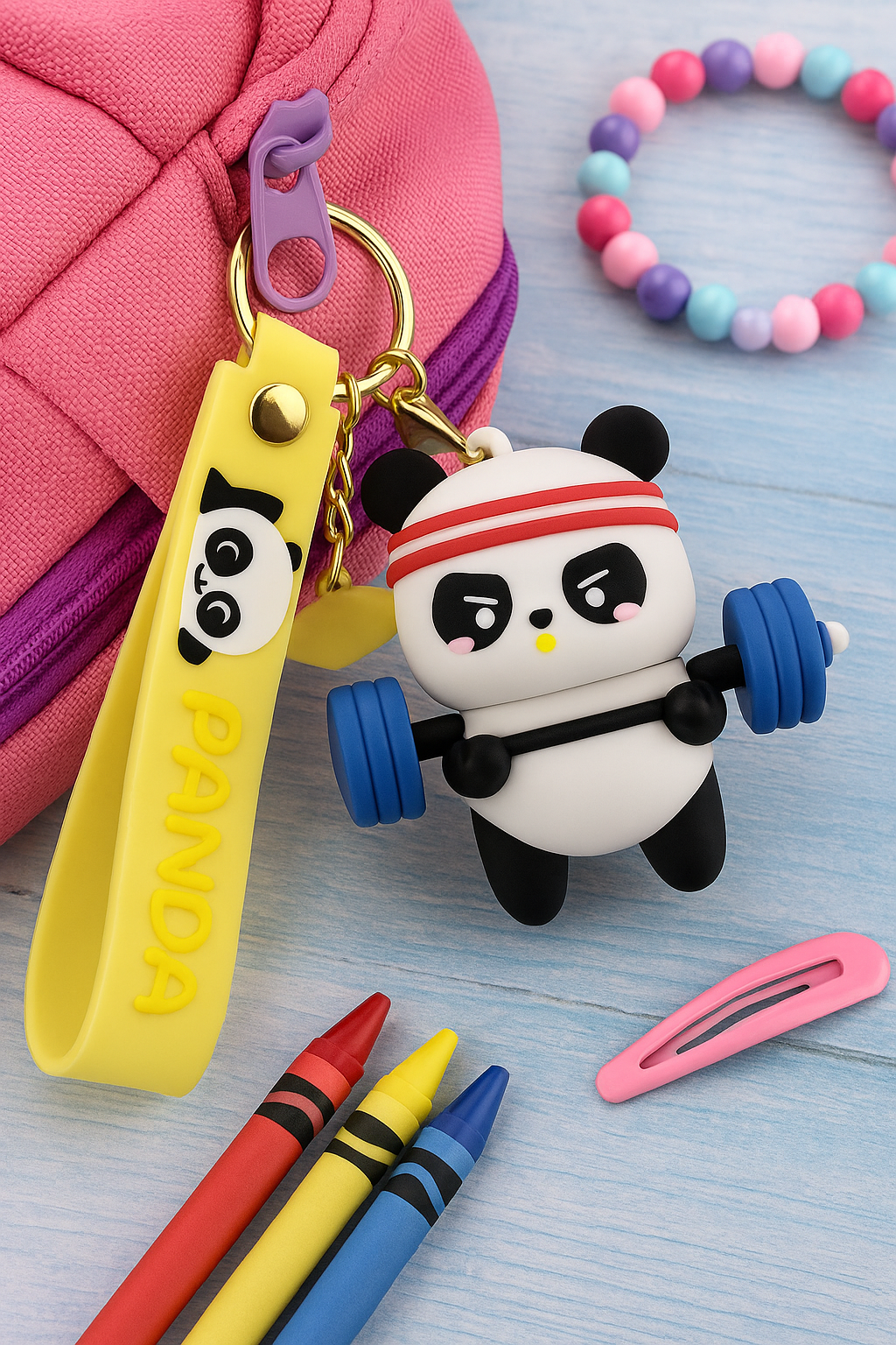 Cute Panda Weightlifter Keychain