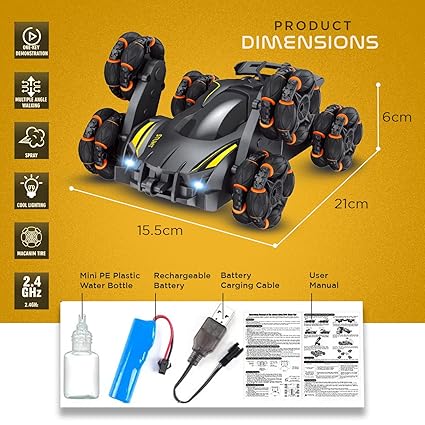๐ Camin 6WD Spray Drift Stunt Car | 360ยฐ Rotating RC Car with Remote,