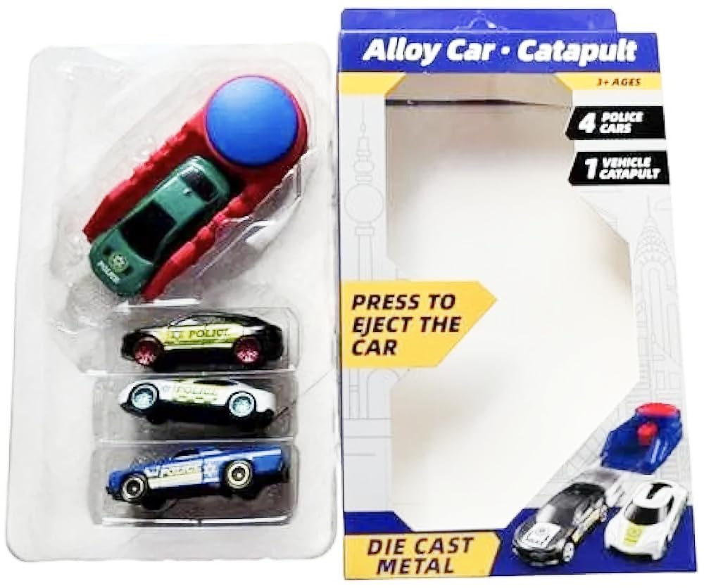Alloy Car Catapult Set โ Die-Cast Metal Police Car Launcher Toy