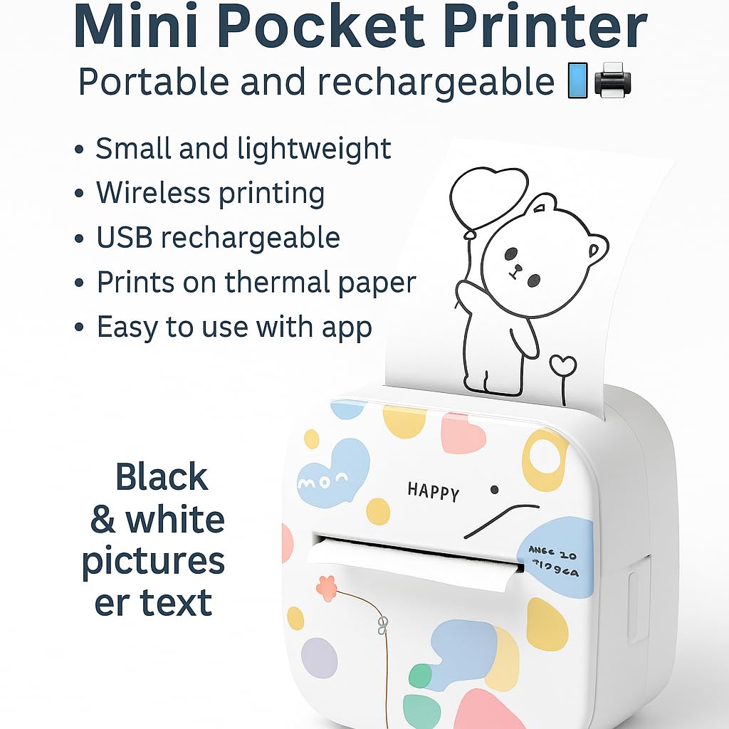 Mini Pocket Thermal Printer | Wireless Rechargeable Printer |