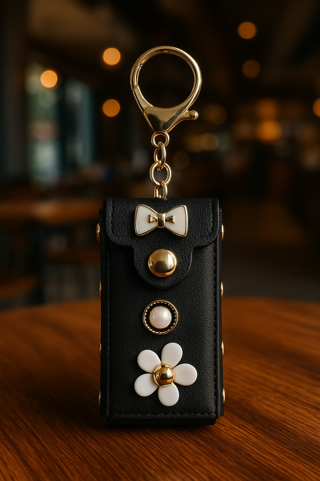 Black Bow & Pearl Mini Pouch Keychain