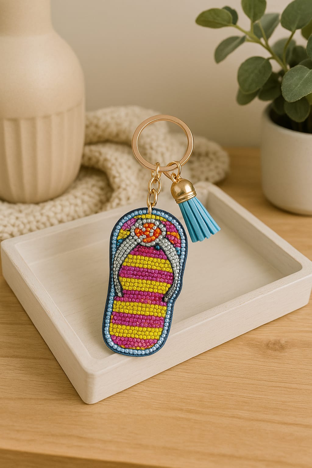 Colorful Rhinestone Flip-Flop Keychain