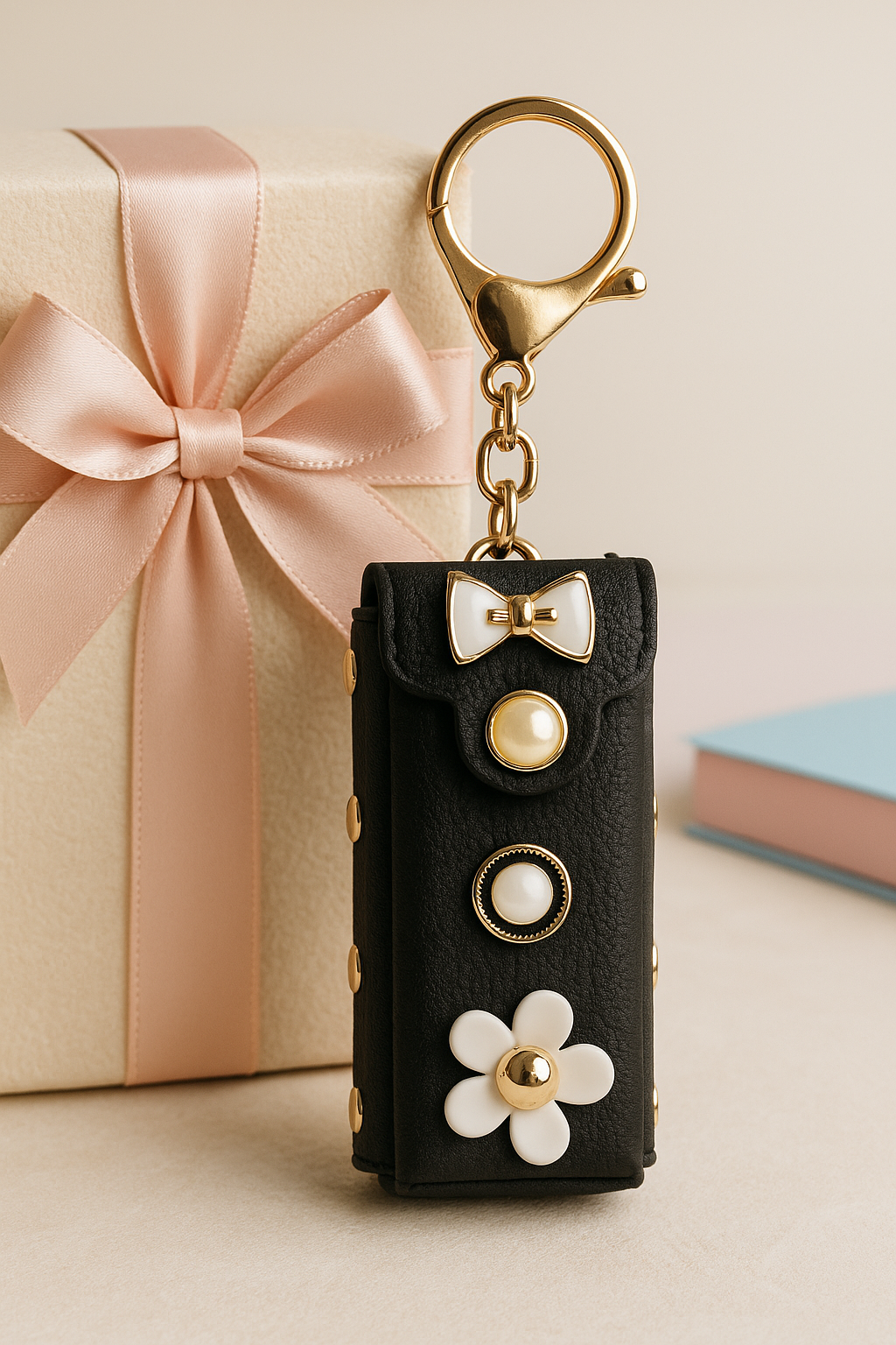 Black Bow & Pearl Mini Pouch Keychain