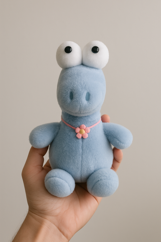 Cute Blue Dino Plush Toy with Flower Necklace