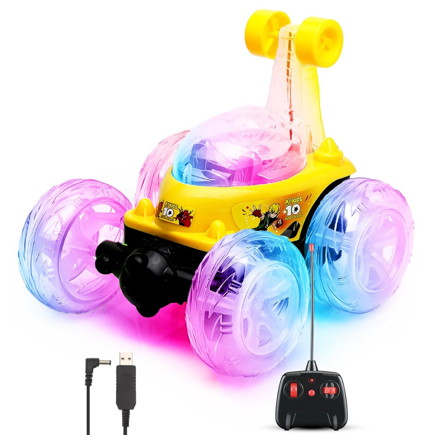 9802 Rechargeable 5 Functions 360° Rotating & Rolling Big Stunt Car Toy