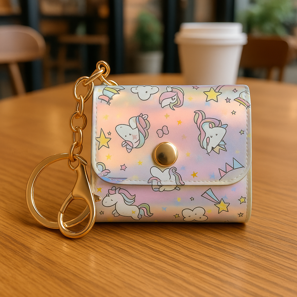 Unicorn Holographic Mini Wallet Keychain