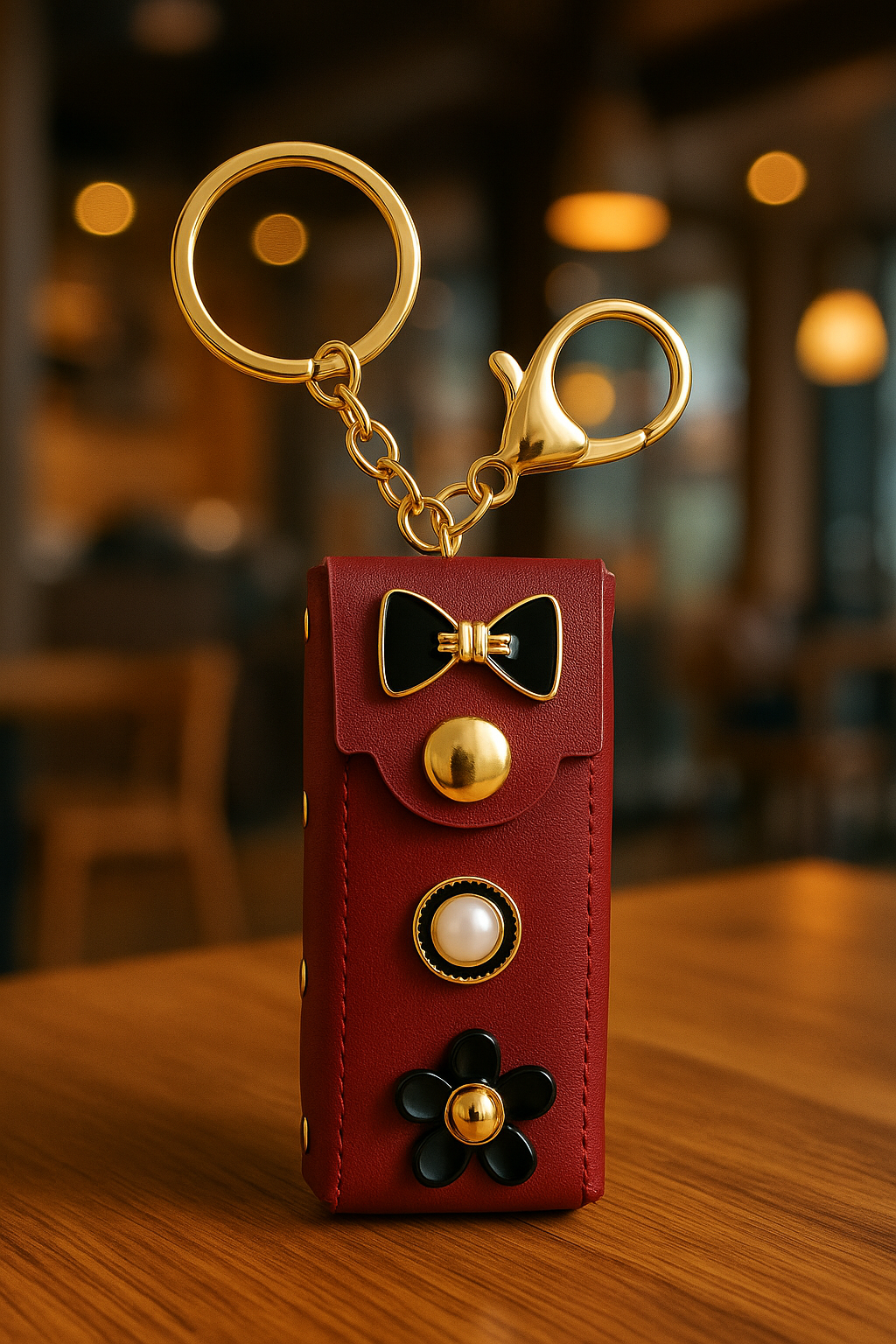 Maroon Bow & Pearl Keychain Pouch