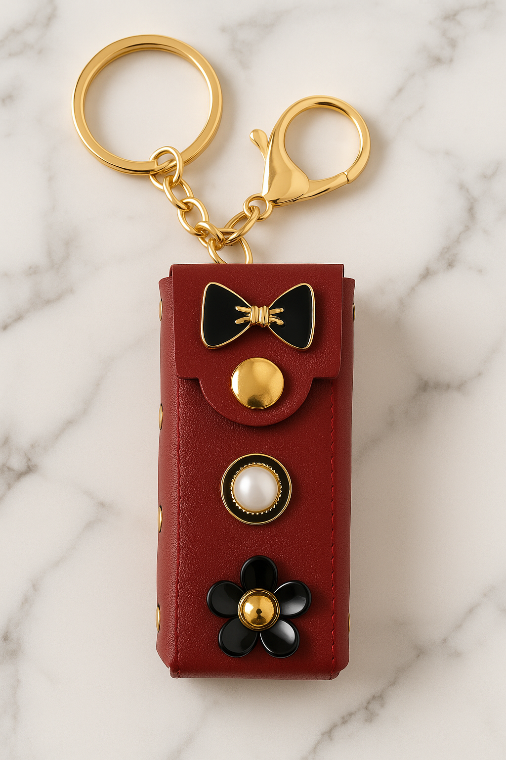 Maroon Bow & Pearl Keychain Pouch