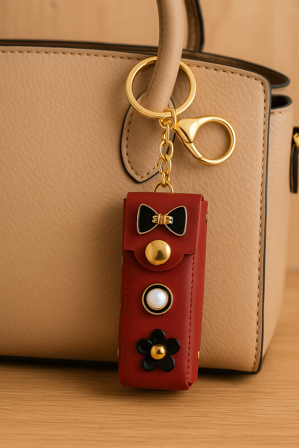 Maroon Bow & Pearl Keychain Pouch