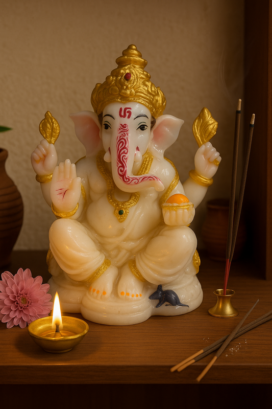 "White & Golden Lord Ganesha Idol