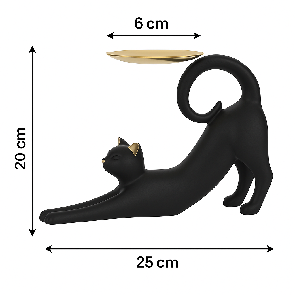 🐾 Black Cat Candle Holder with Golden Dish