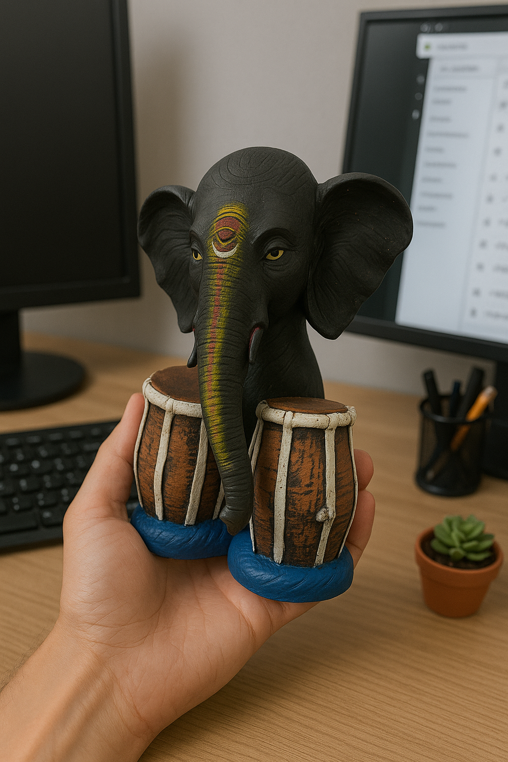Elephant Head with Tabla Showpiece-