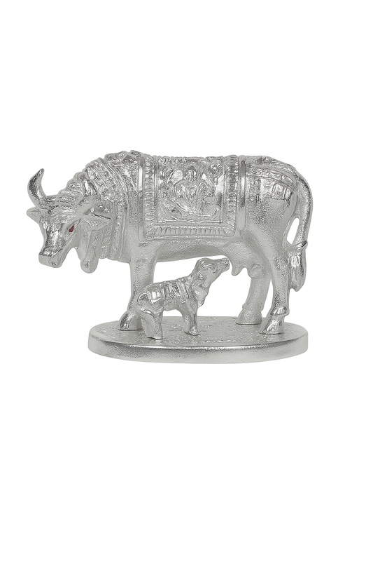Silver Kamdhenu Cow & Calf Idol 🐄