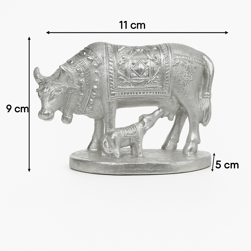 Silver Kamdhenu Cow & Calf Idol π