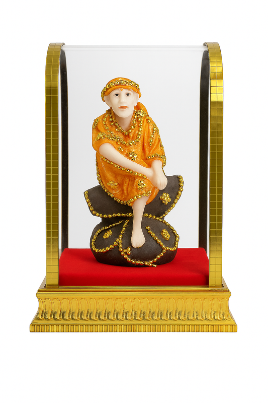Sai Baba Murti in Decorative Glass Case