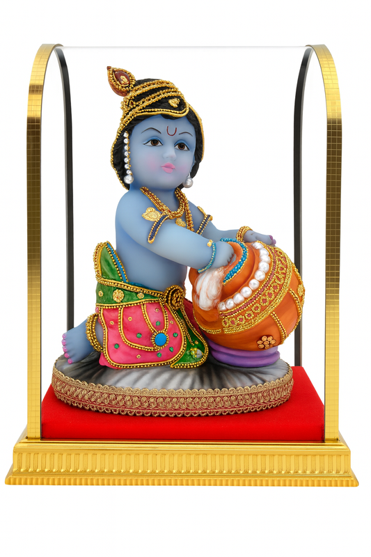 Bal Krishna Idol in Decorative Glass Case
