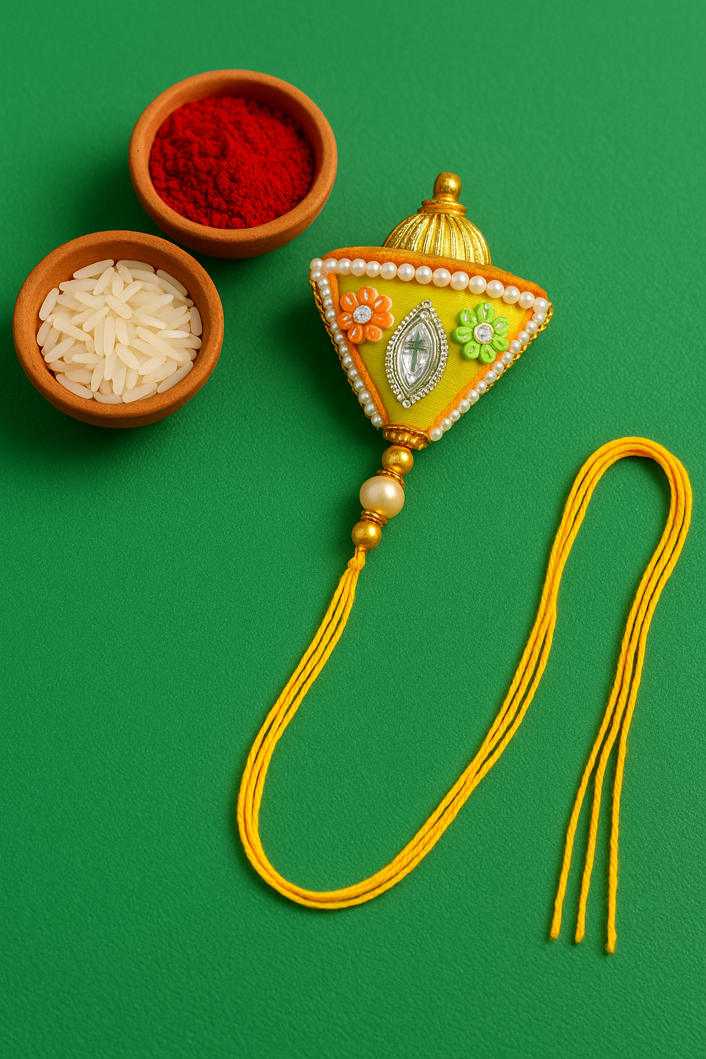 ๐ช Designer Yellow Beaded Rakhi for Brother |