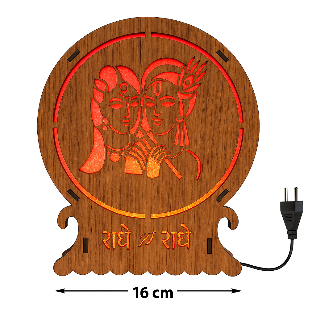 Radha Krishna Wooden LED Lamp-