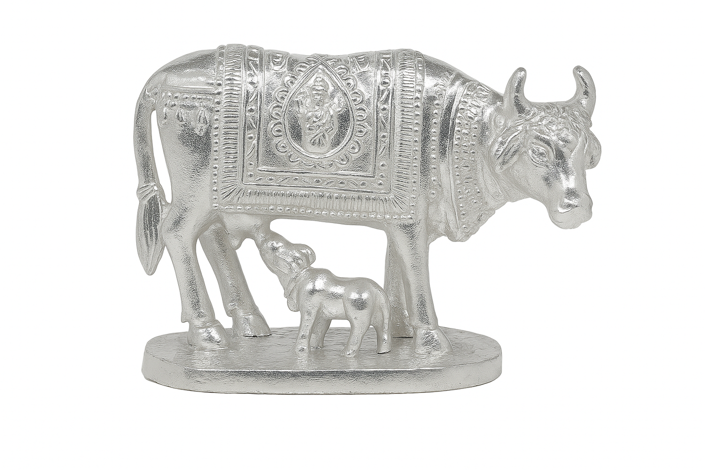 Silver Kamdhenu Cow & Calf Idol π