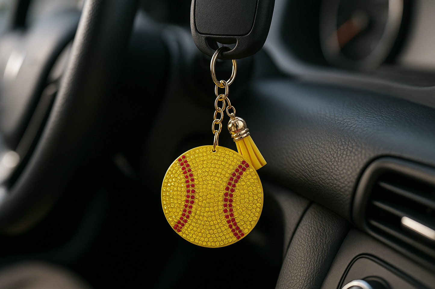 Sparkling Yellow Softball Keychain