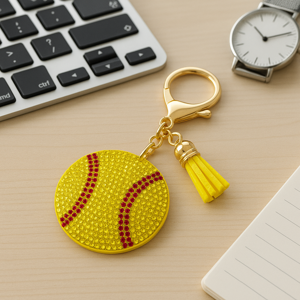 Sparkling Yellow Softball Keychain