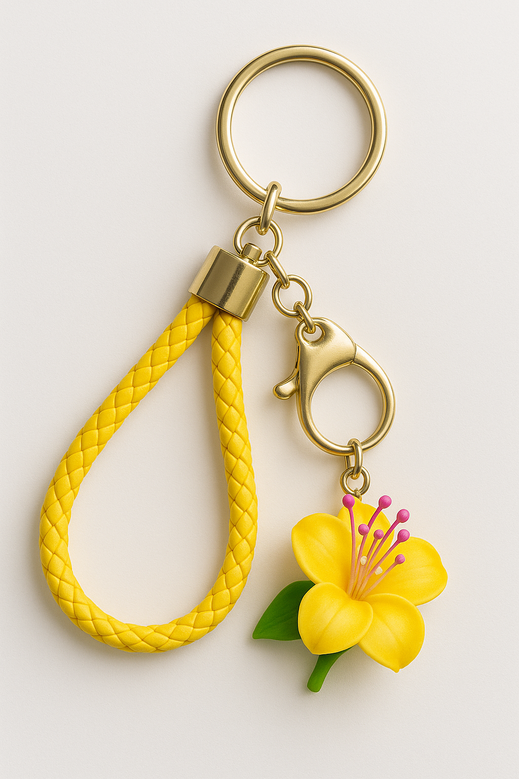 Yellow Braided Faux Leather Keychain