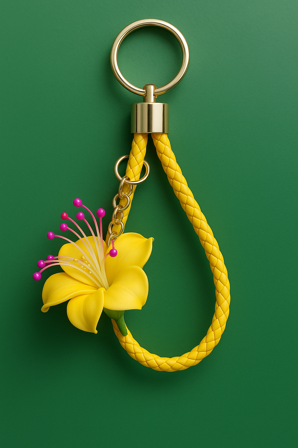 Yellow Braided Faux Leather Keychain