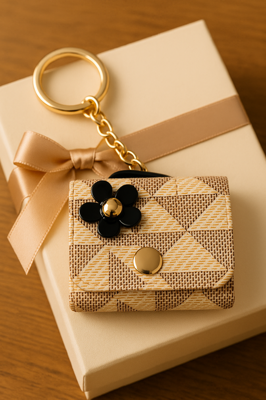 Beige Geometric Keychain Pouch