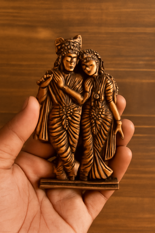 Radha Krishna Bronze Finish Miniature Idol