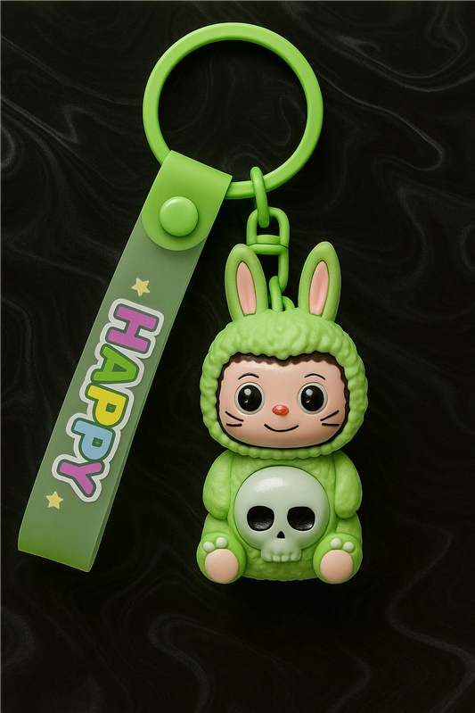 Cute Green Bunny “HAPPY” Keychain