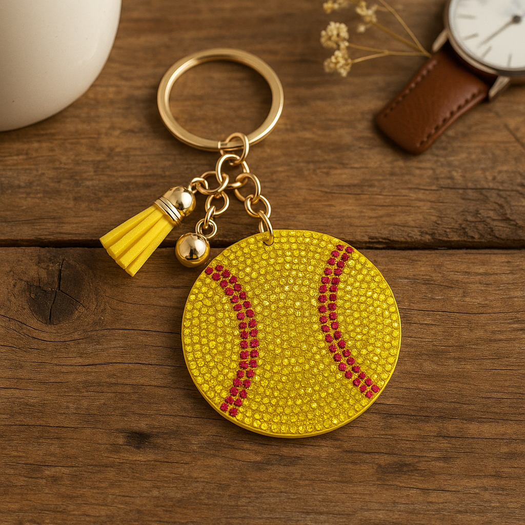 Sparkling Yellow Softball Keychain