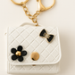 White Quilted Bow & Flower Keychain
