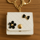 White Quilted Bow & Flower Keychain