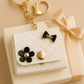 White Quilted Bow & Flower Keychain