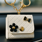 White Quilted Bow & Flower Keychain