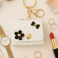 White Quilted Bow & Flower Keychain
