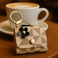 Beige Geometric Keychain Pouch