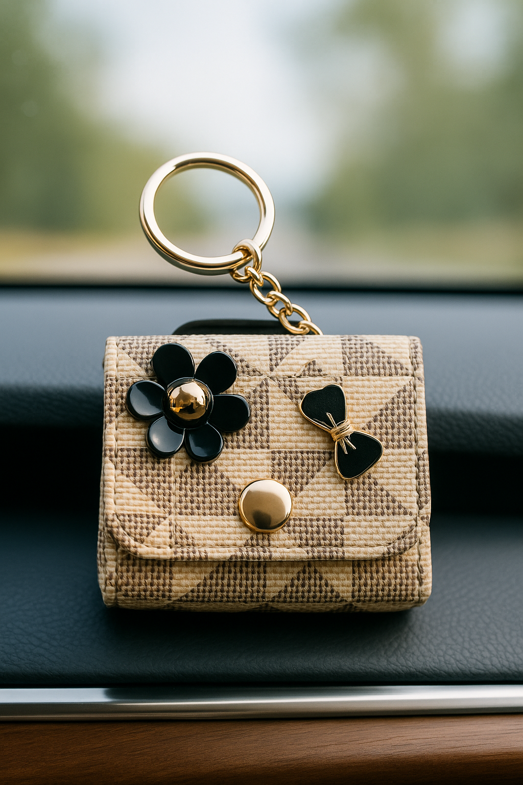 Beige Geometric Keychain Pouch