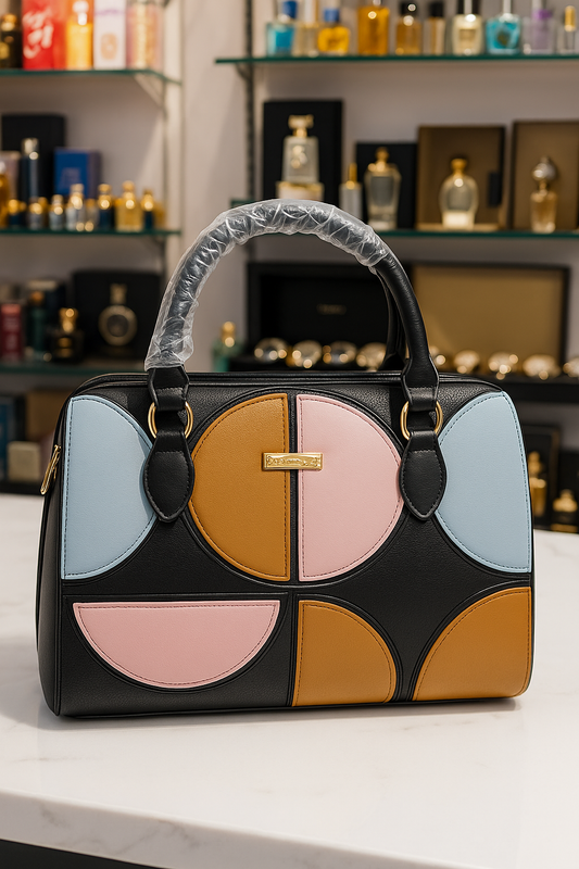 Premium Geometric Color-Block Handbag