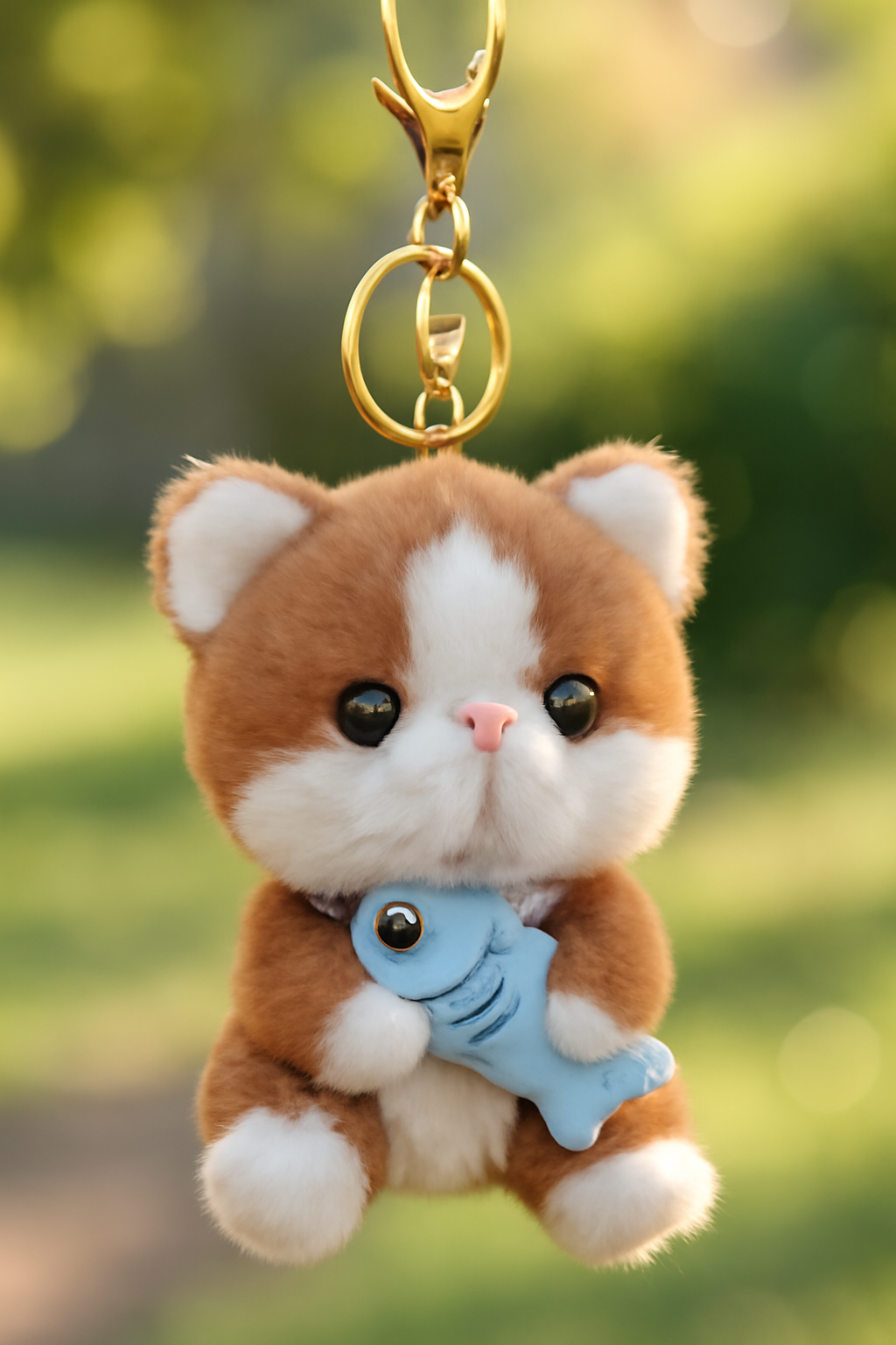 Cute Plush Kitten Keychain with Fish