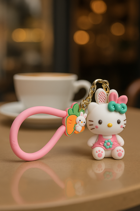 Cute Hello Kitty Keychain with Carrot Charm