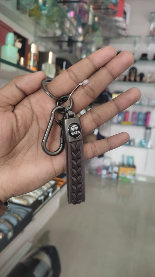 🚘 Premium TATA Leather Braided Keychain