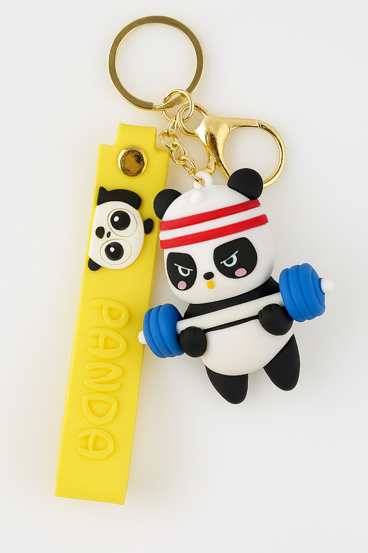 Cute Panda Weightlifter Keychain