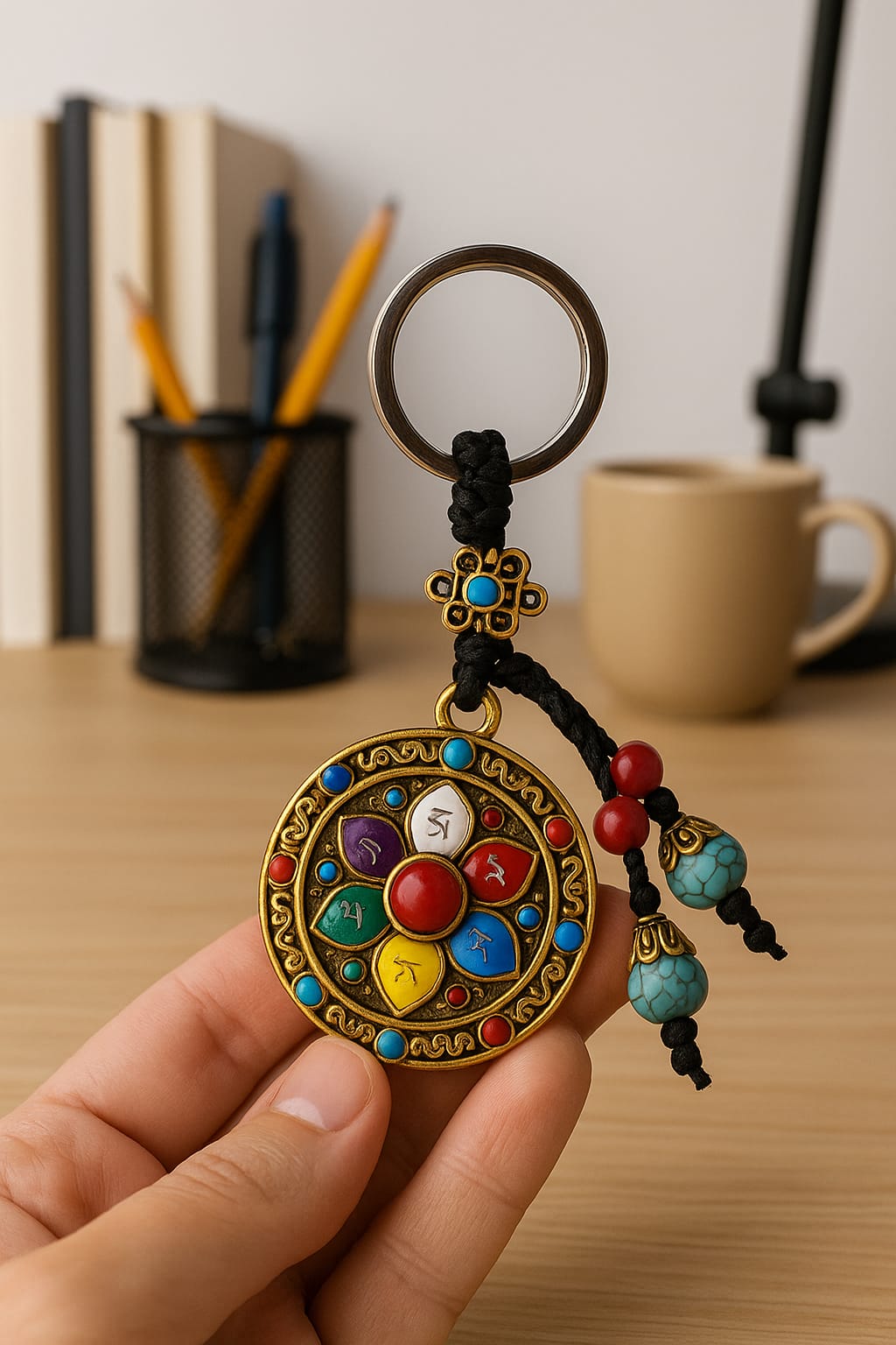 Tibetan Mandala Lotus Keychain