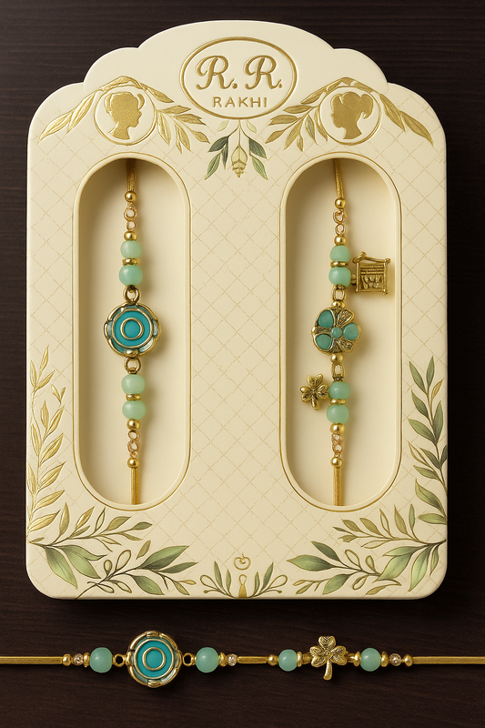 Floral Rakhi Jodi Set 💚✨ | Designer Beads & Charms